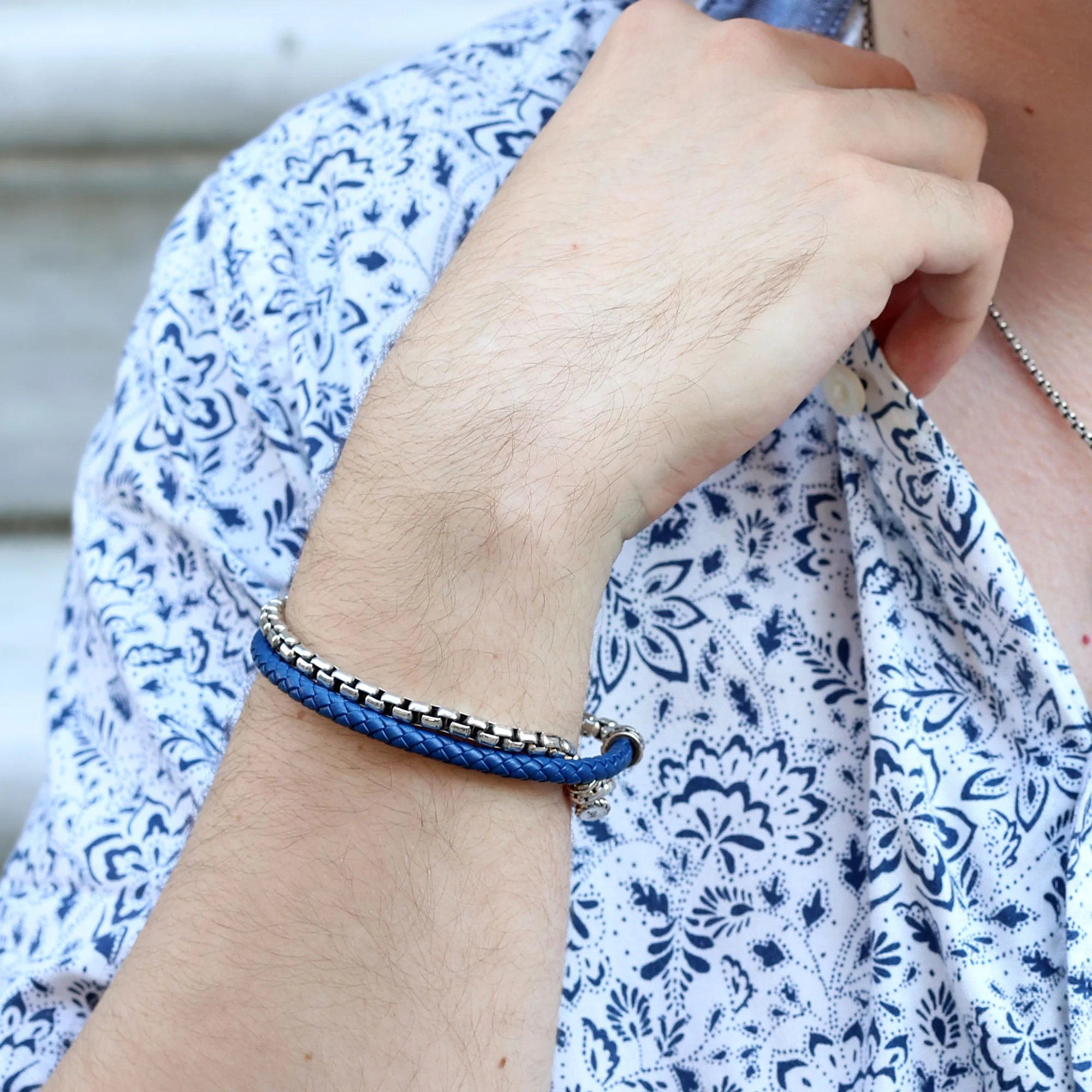 Calloway Silver & Blue Leather Bracelet - Image 2