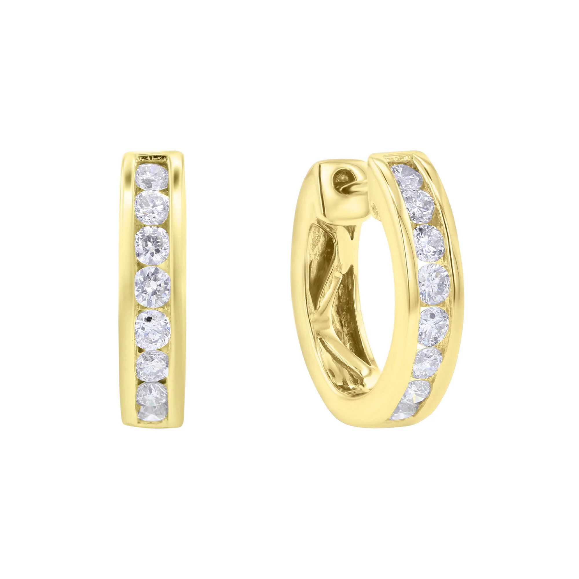 Classic Channel Diamond Huggie Hoop Earrings 1/2 ct - Image 3