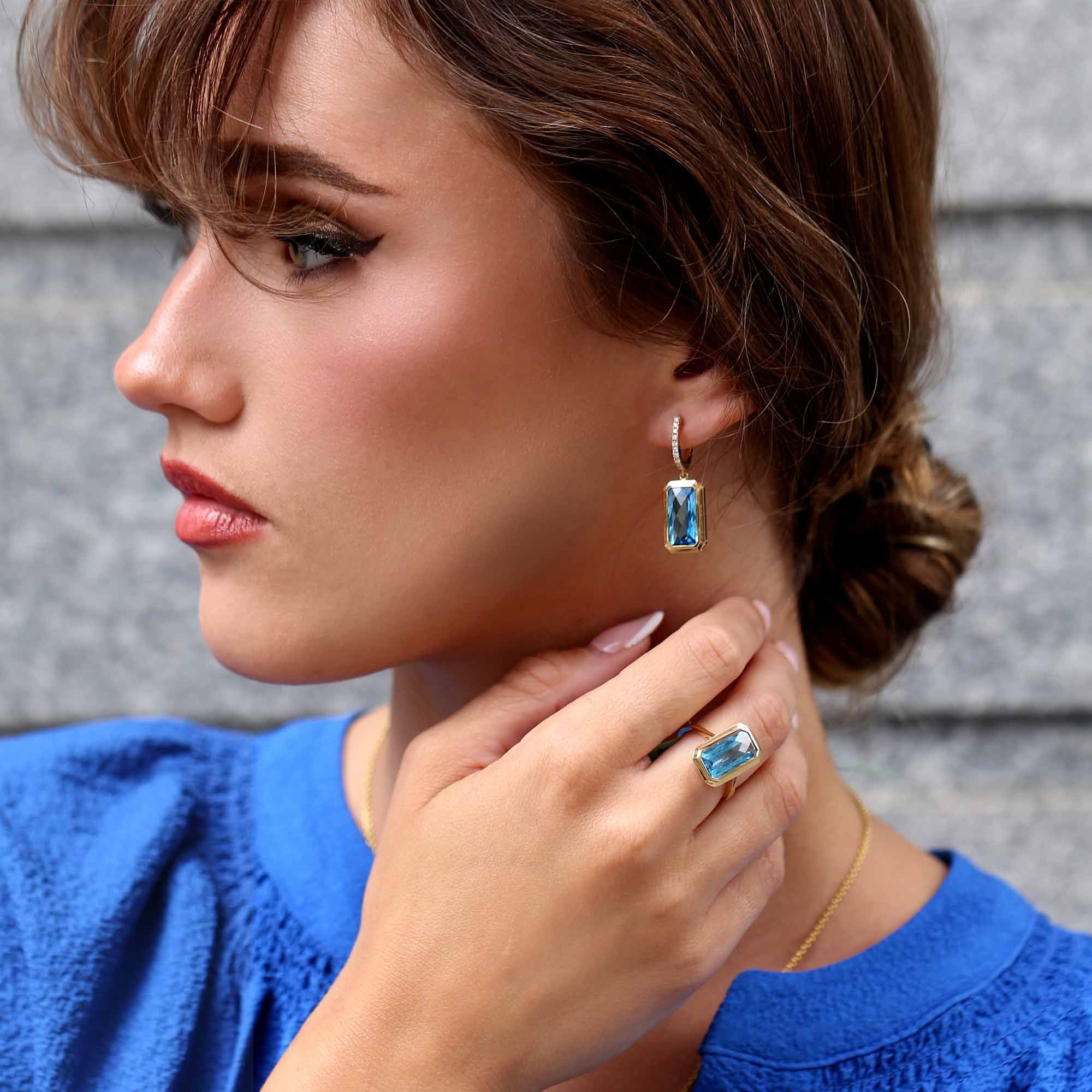 Hera Blue Topaz & Diamond Drop Earrings - Image 2