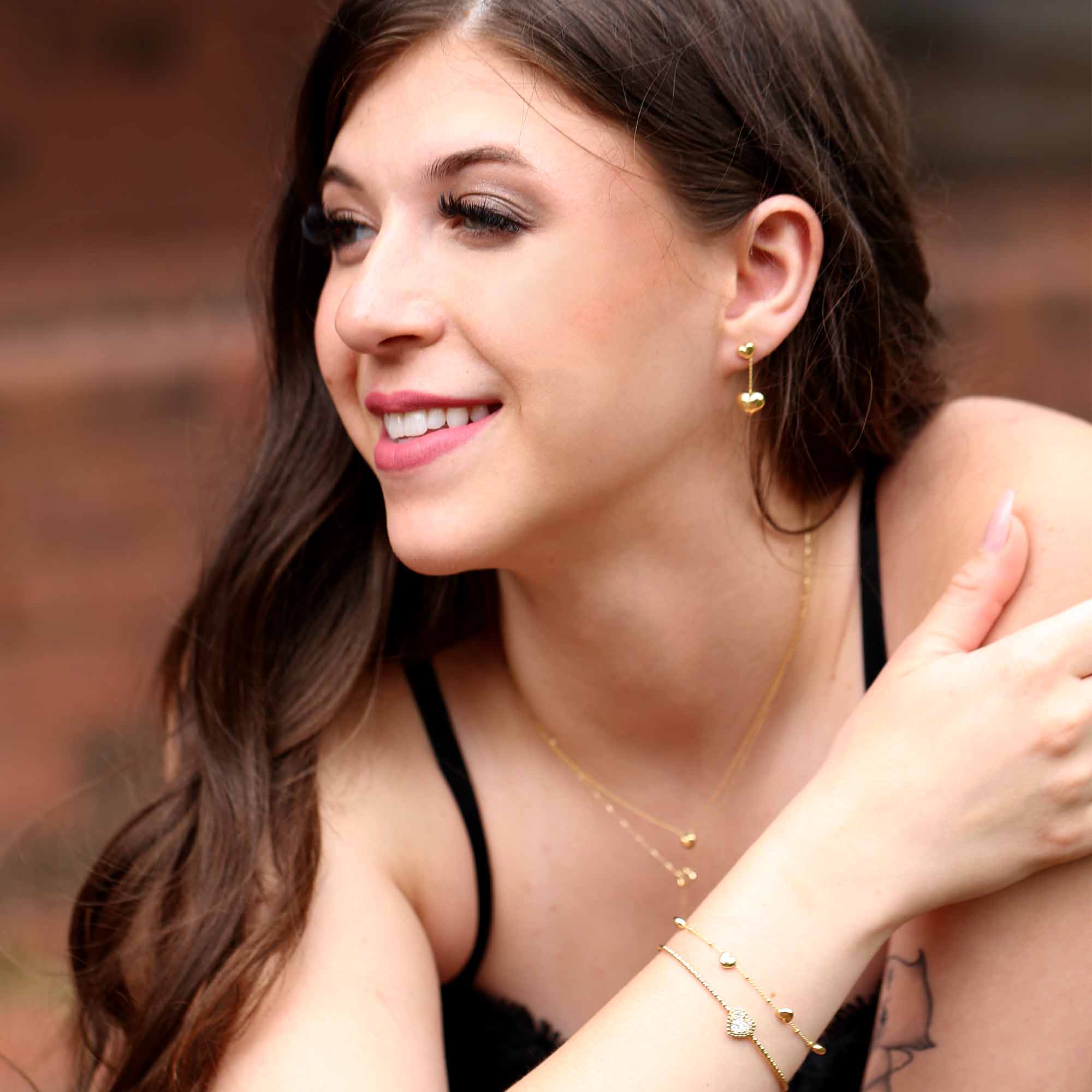 Maggie Mini Bubble Heart Gold Drop Earrings - Image 2