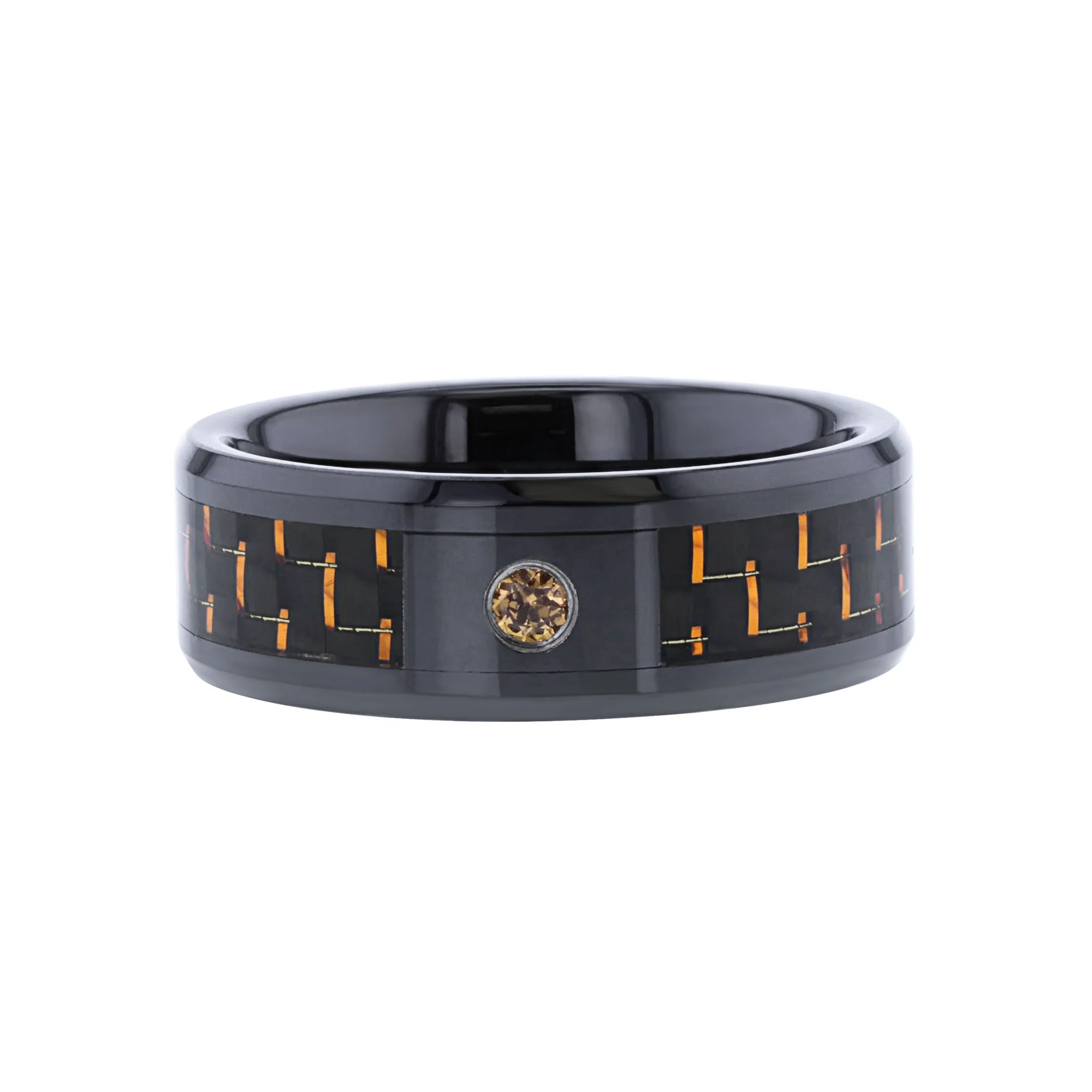 Mars Orange Sapphire & Carbon Fiber Wedding Ring