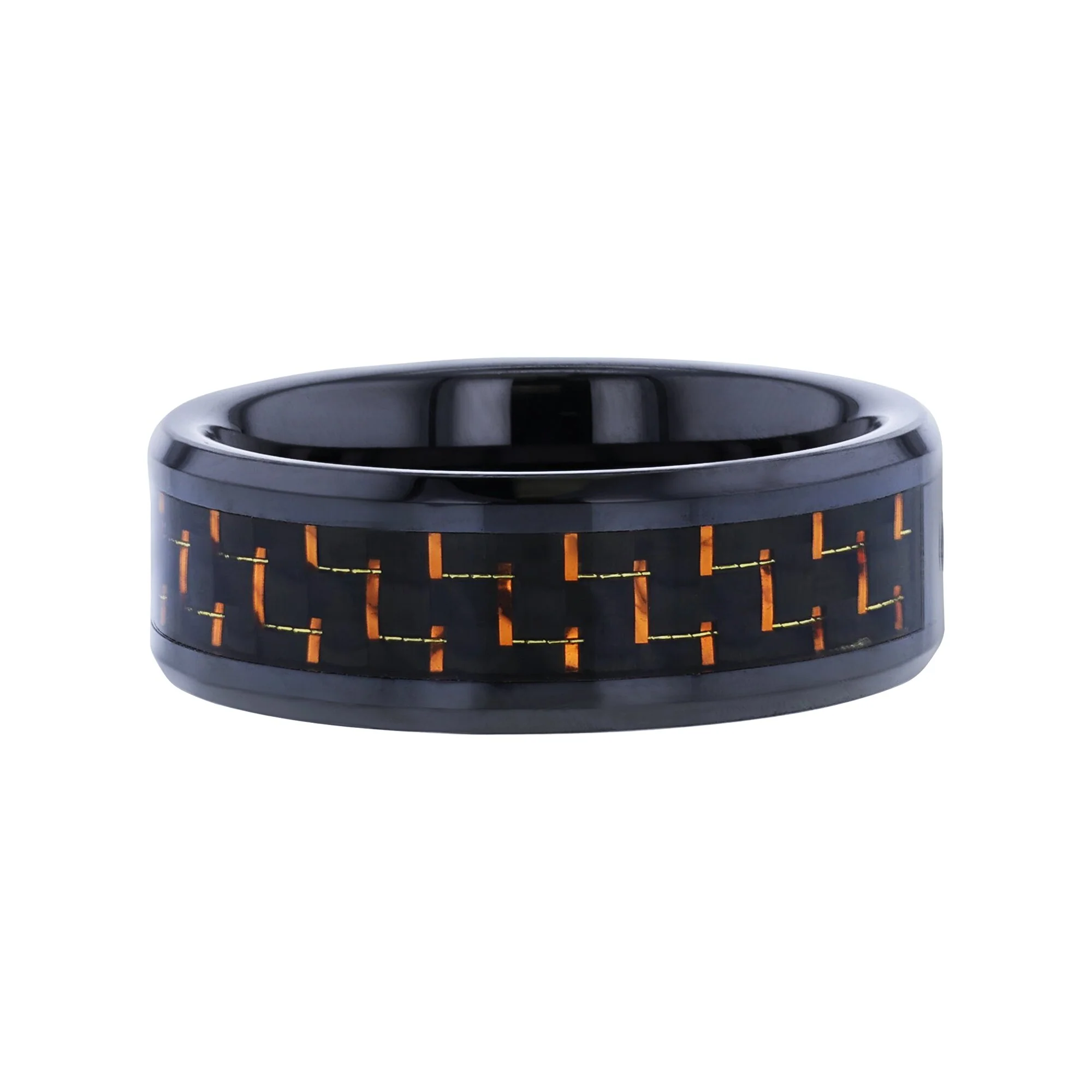 Mars Orange Sapphire & Carbon Fiber Wedding Ring - Image 2
