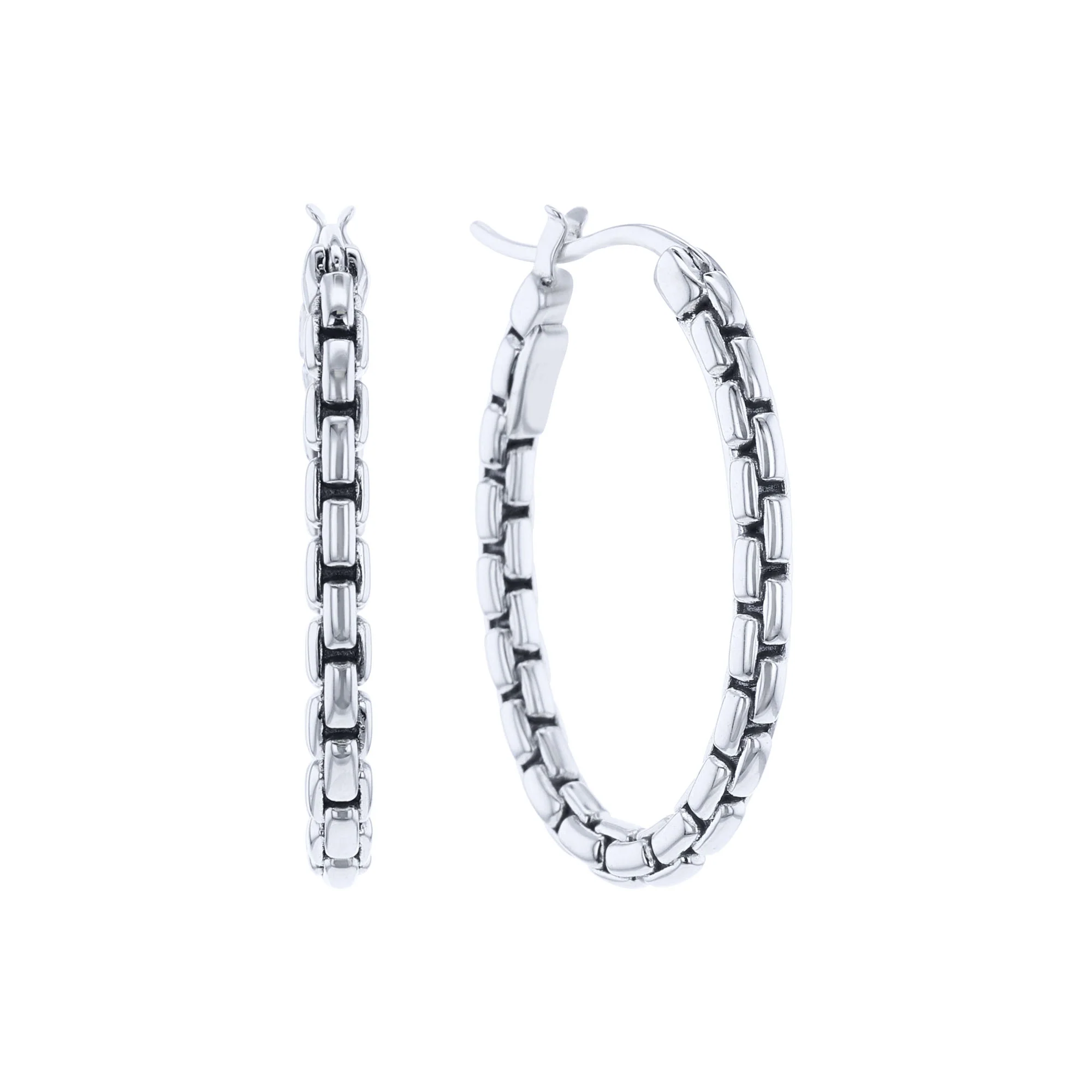 Silver Box Chain Hoop Earrings - Small