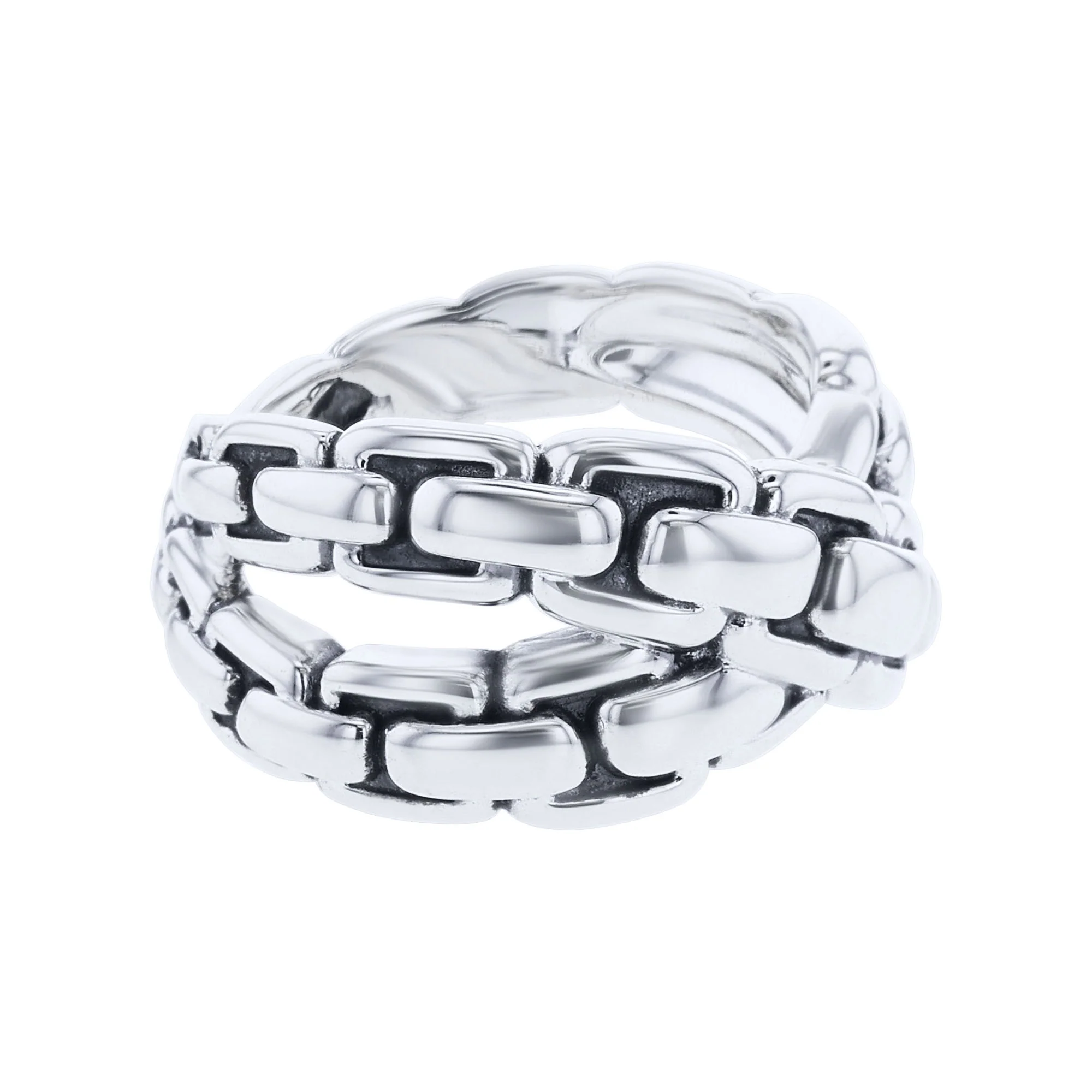 Silver Crossed Box Chain Ring - Image 2