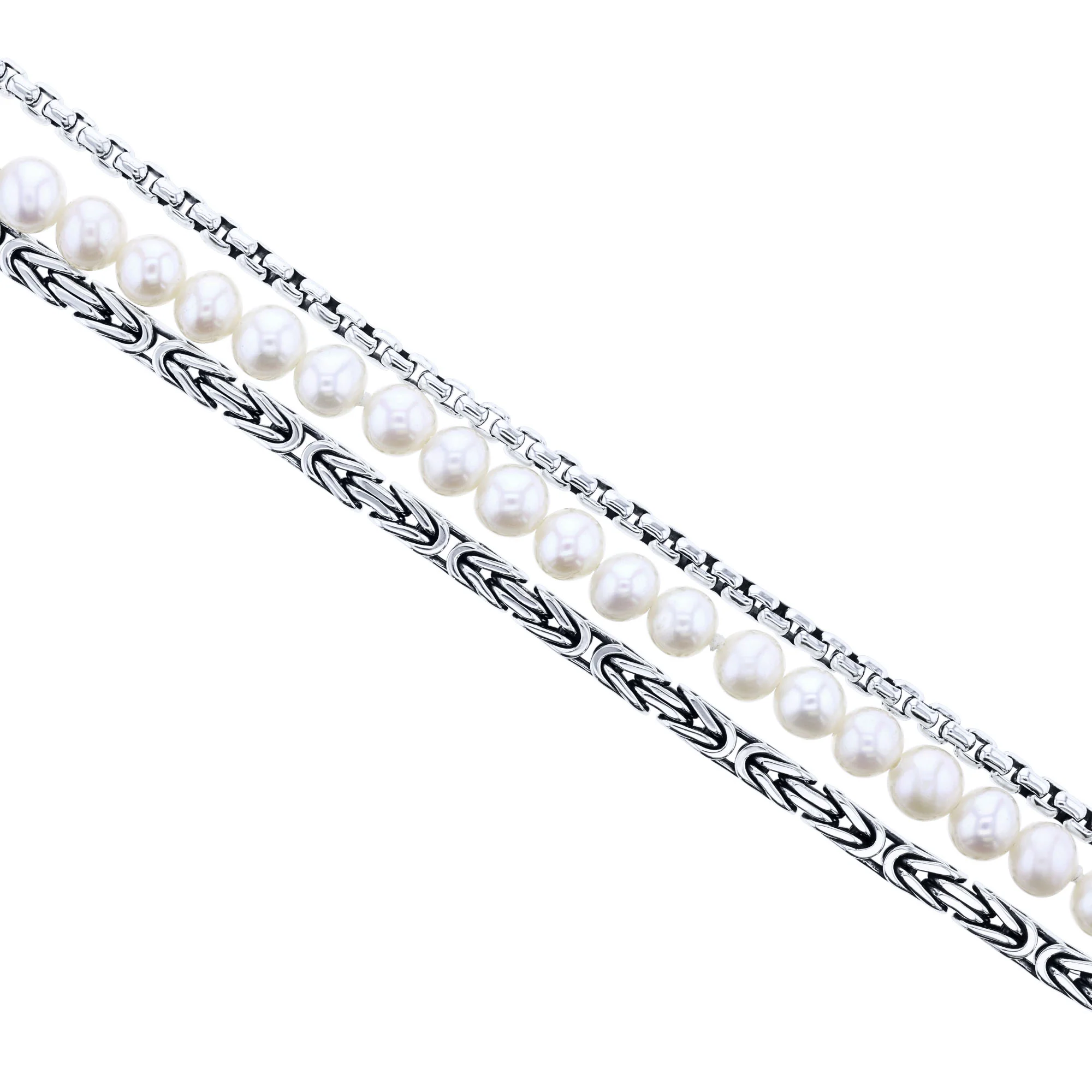 Treasure Pearl Triple Strand Silver Bracelet